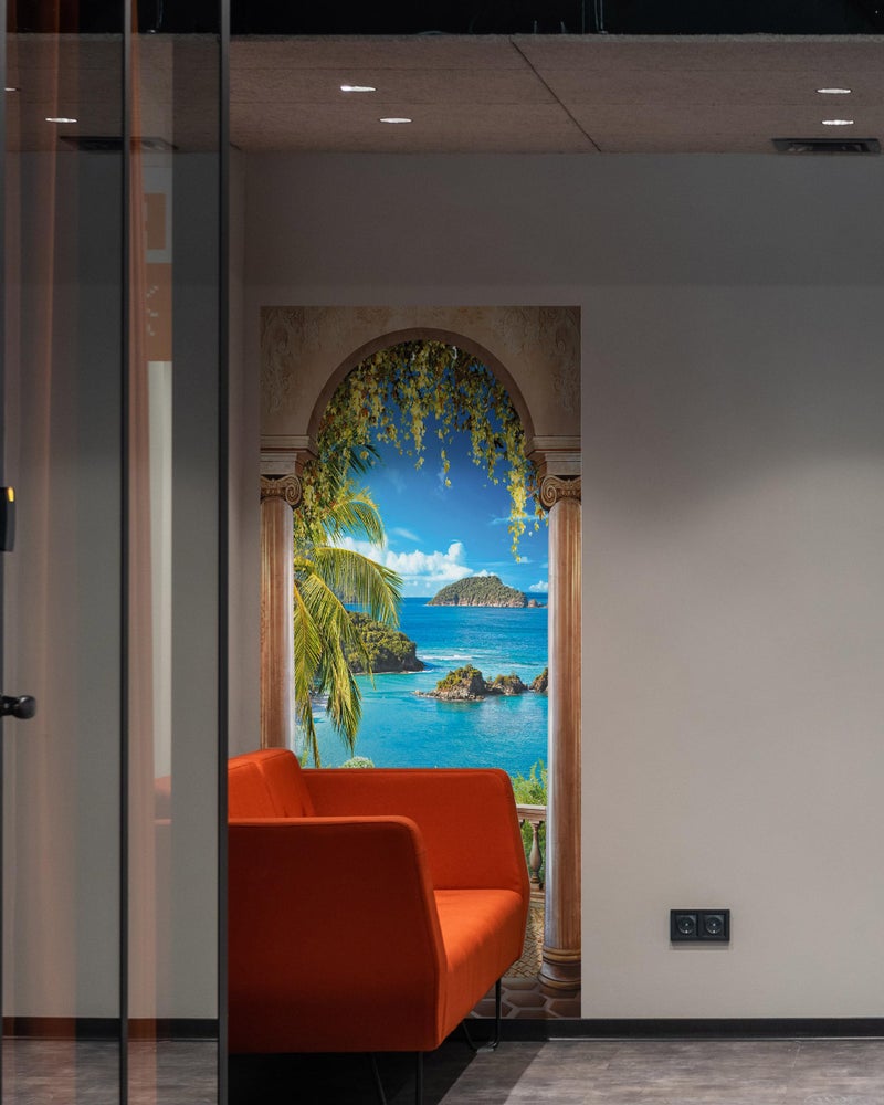 FLFK 3D Balcony Arch Seascape Door Stickers Self-Adhesive Door Murals Photo Wallpaper for Living Room Bedroom Decoration 30.3"x78.7" - Image 3